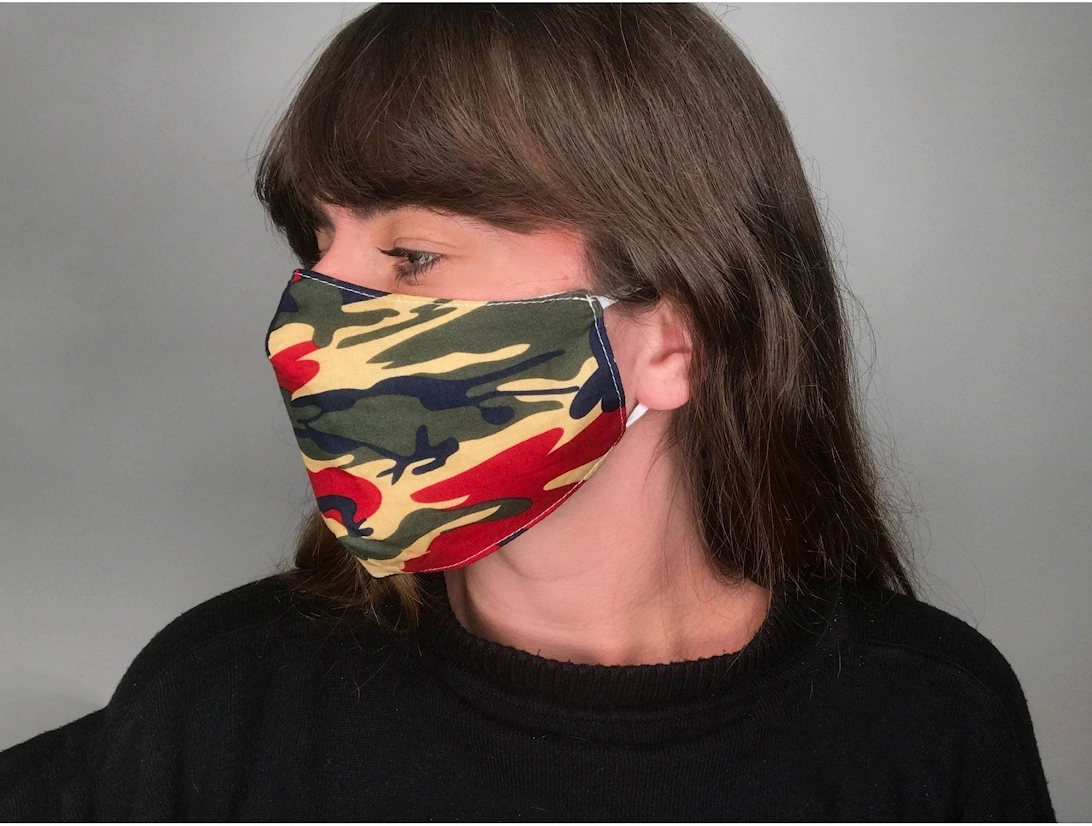 Red Unisex Camo Cotton Face Mask with Filter Pocket, 3 of 2