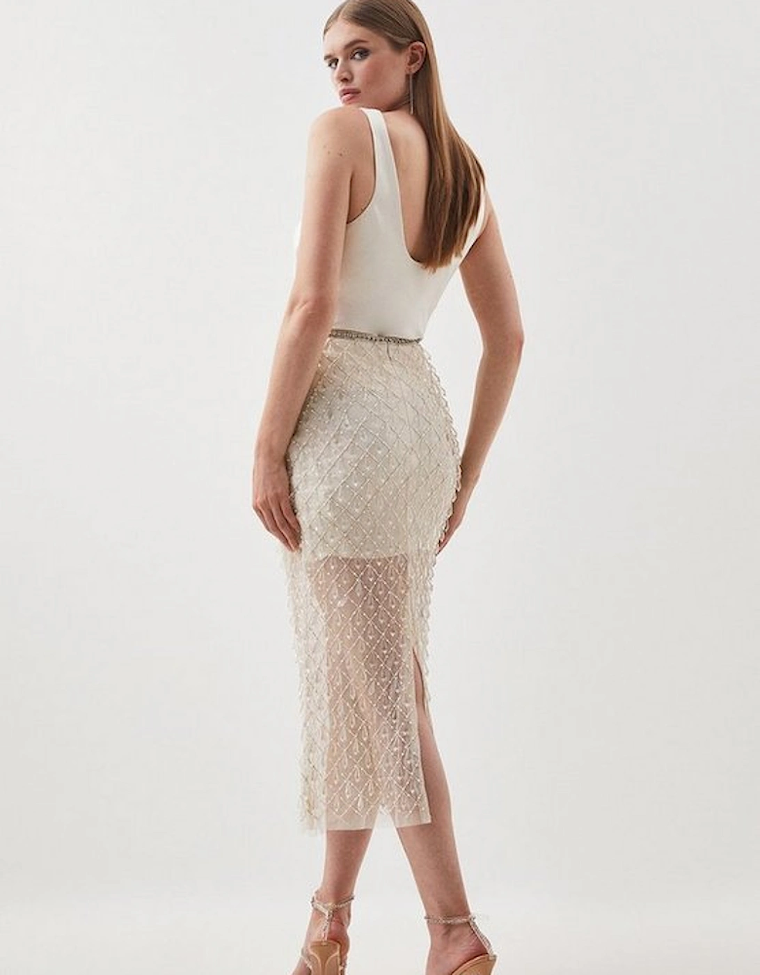 Embellished Woven Maxi Skirt