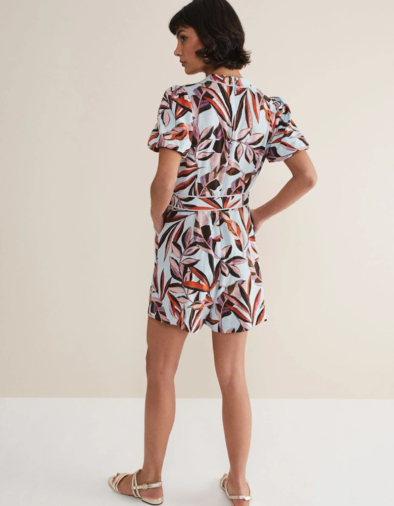 Vivian Linen Leaf Print Playsuit