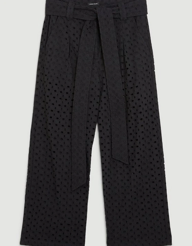 Belted Broderie Woven Trousers