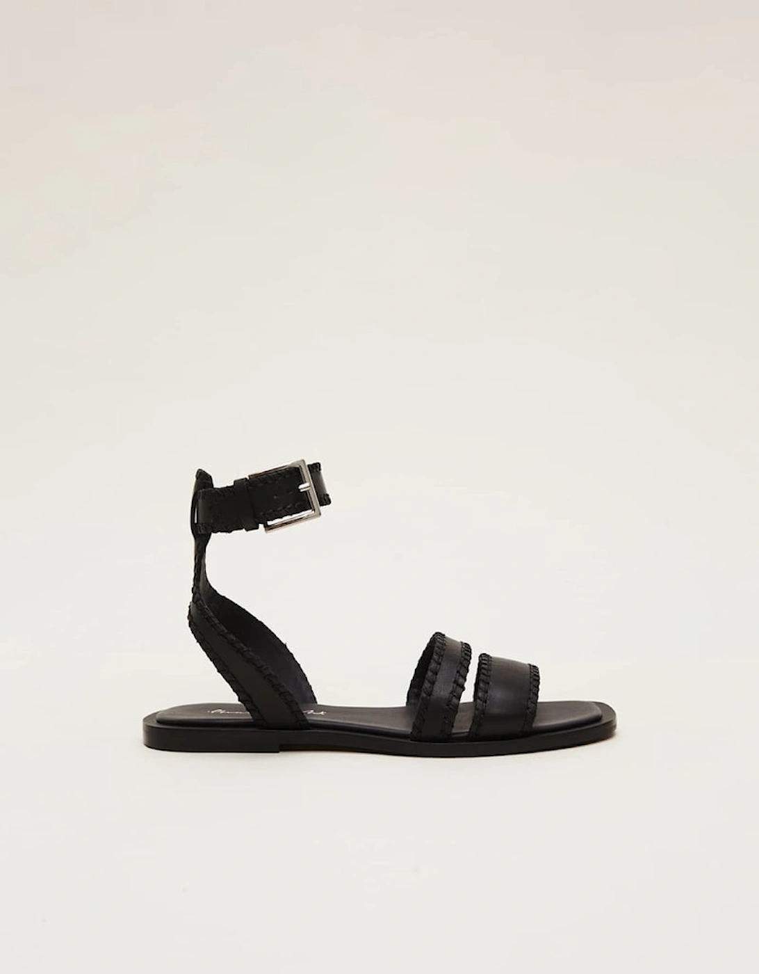 Black Leather Flat Sandals, 2 of 1