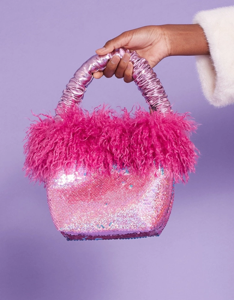 Bamboo Sequins Faux Fur Bag