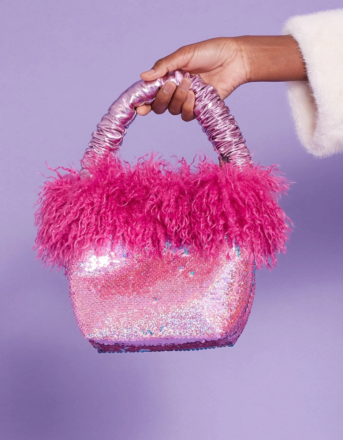 Bamboo Sequins Faux Fur Bag, 2 of 1