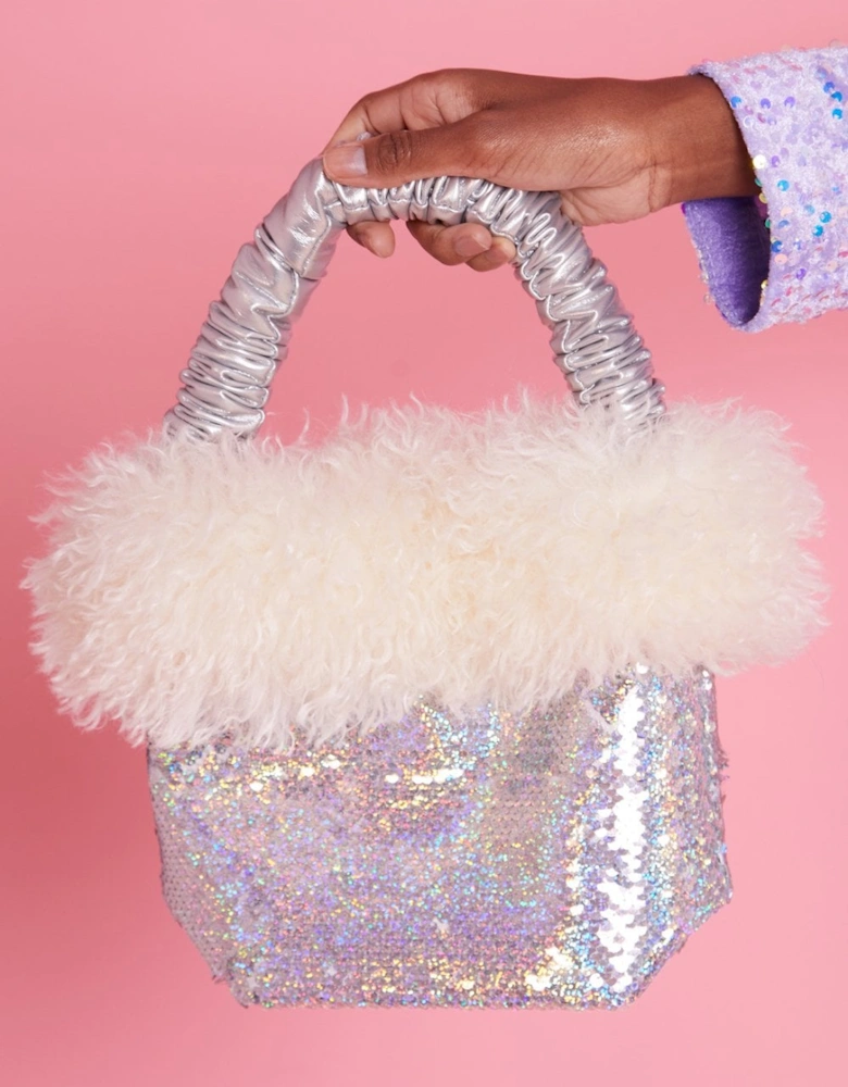 Bamboo Sequins Faux Fur Love Bag