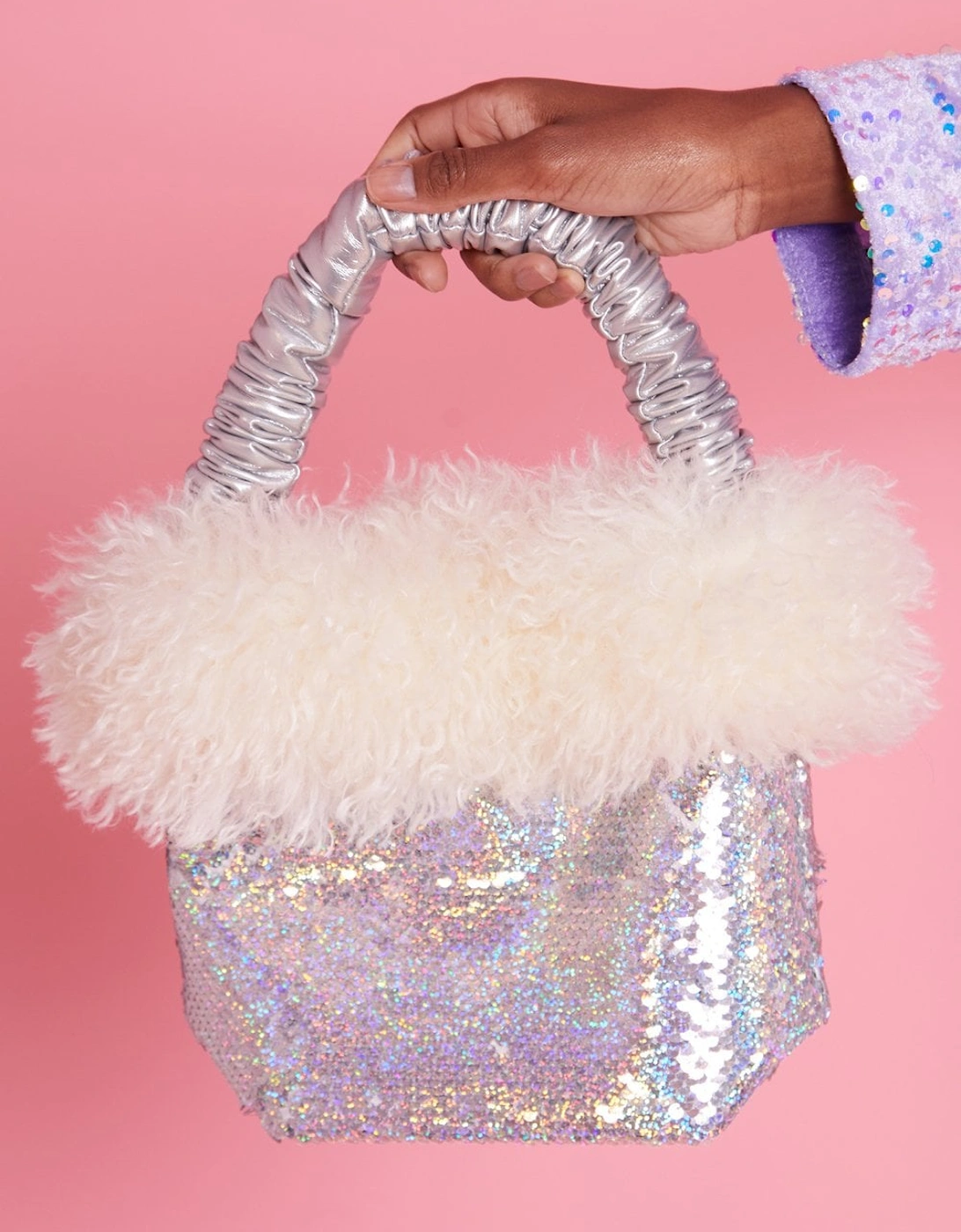 Bamboo Sequins Faux Fur Love Bag, 2 of 1