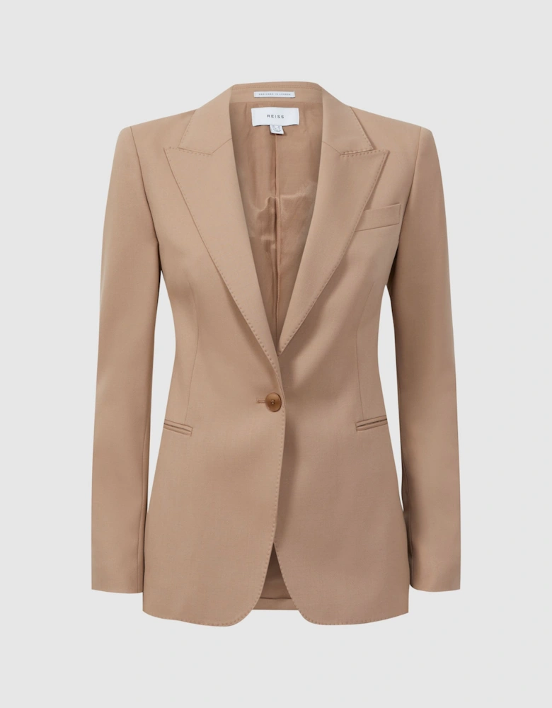Tailored Wool Blend Single Breasted Suit Blazer