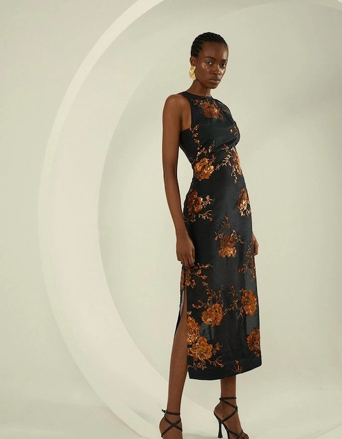 Floral Sequinned Organza Woven Midi Dress, 5 of 4