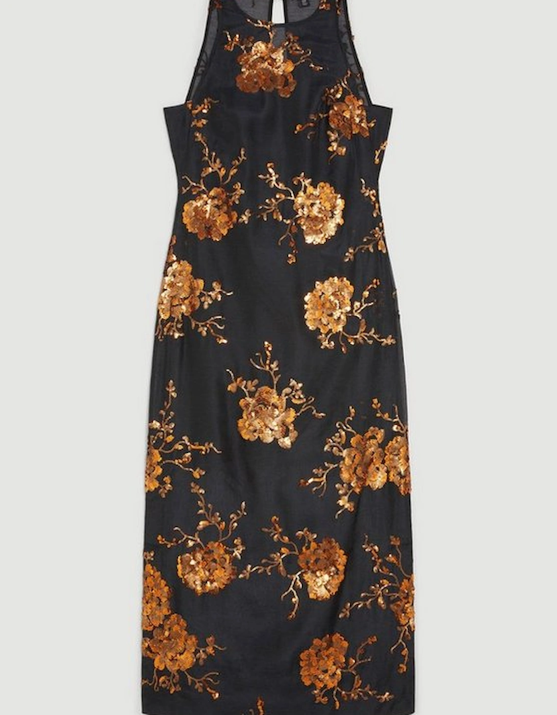 Floral Sequinned Organza Woven Midi Dress