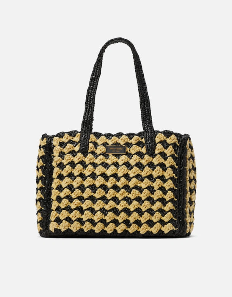 New York High Tide Striped Crochet Raffia Medium Tote Bag