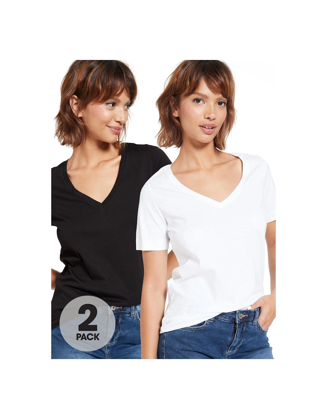 2 Pack Basic V Neck T-shirts - Multi, 2 of 1