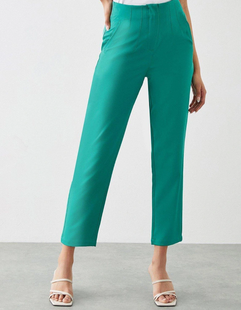 High Waist Slim Leg Trousers - Green