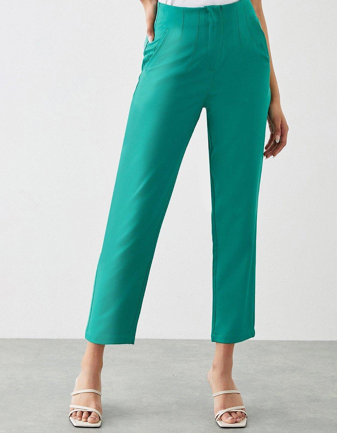 High Waist Slim Leg Trousers - Green, 3 of 2