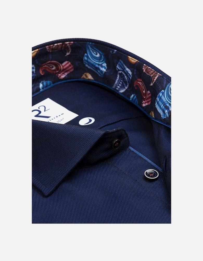 Navy Shirt With Paisley Trim Navy