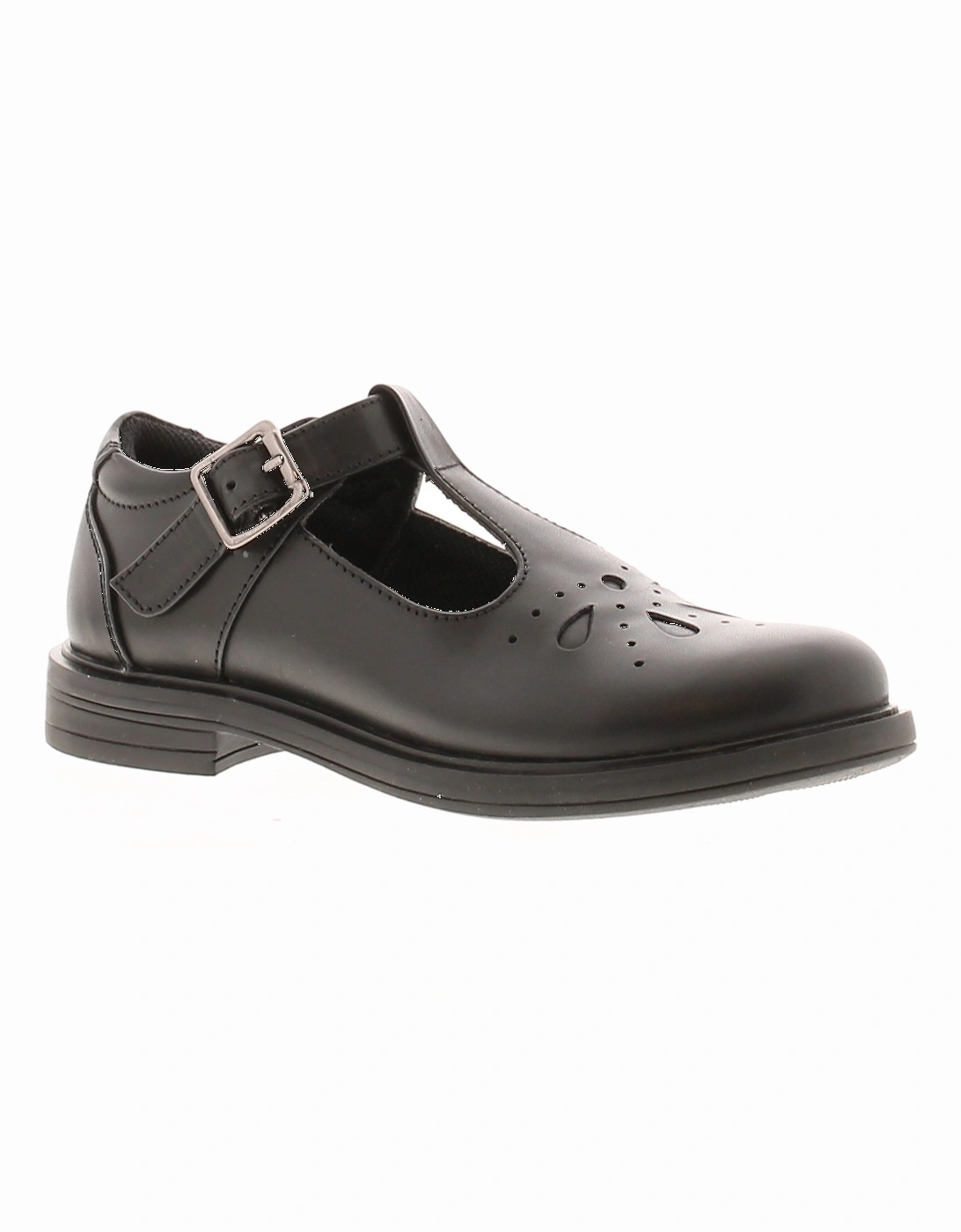 Girls Shoes School Choppy Leather Buckle black UK Size, 6 of 5