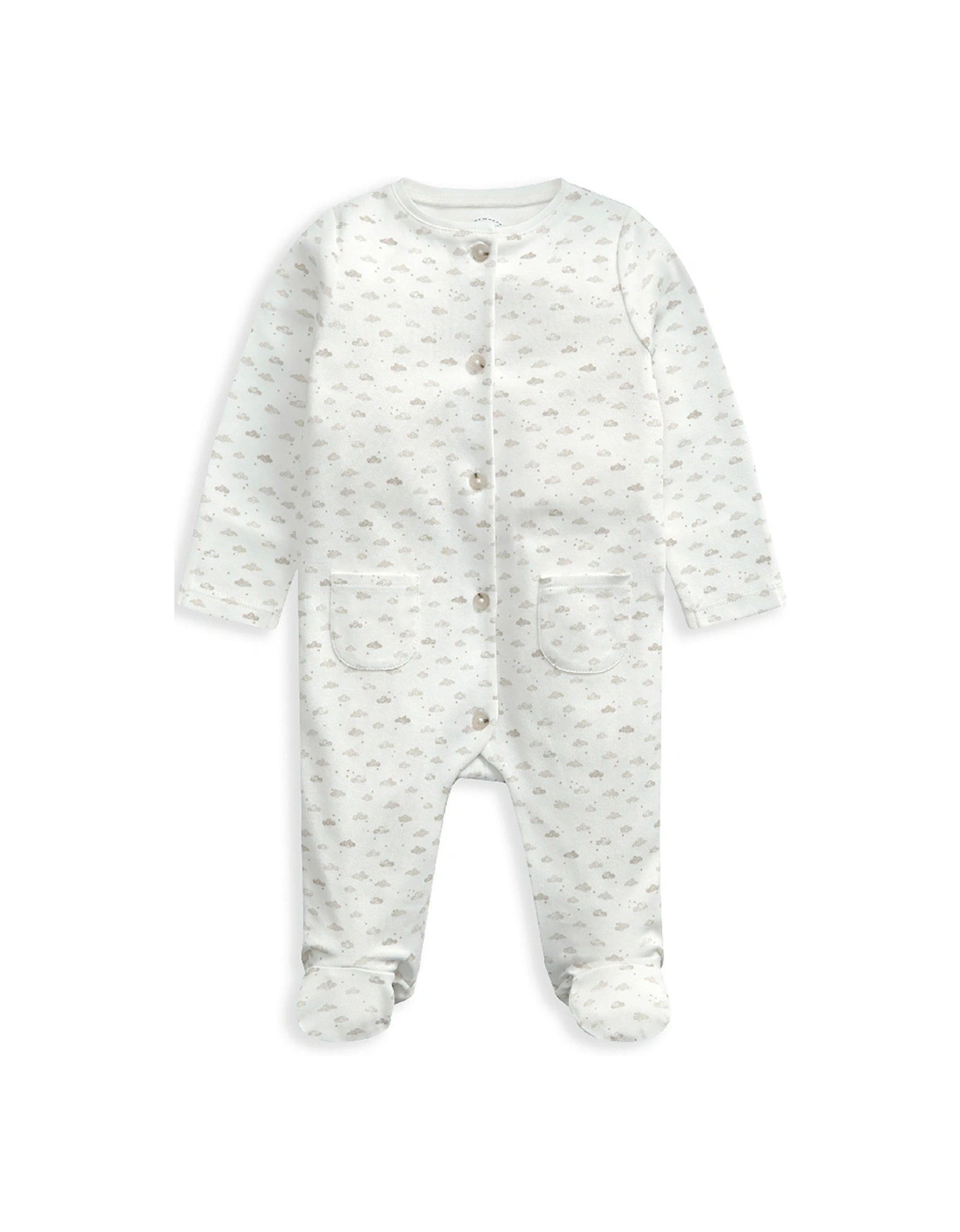 Unisex Baby Cloud Print Button Down Sleepsuit - White, 2 of 1