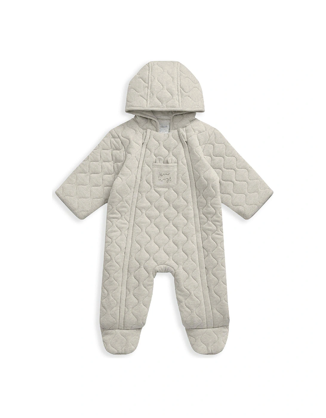 Unisex Baby Quilted Bear Jersey Pramsuit - Sand, 2 of 1