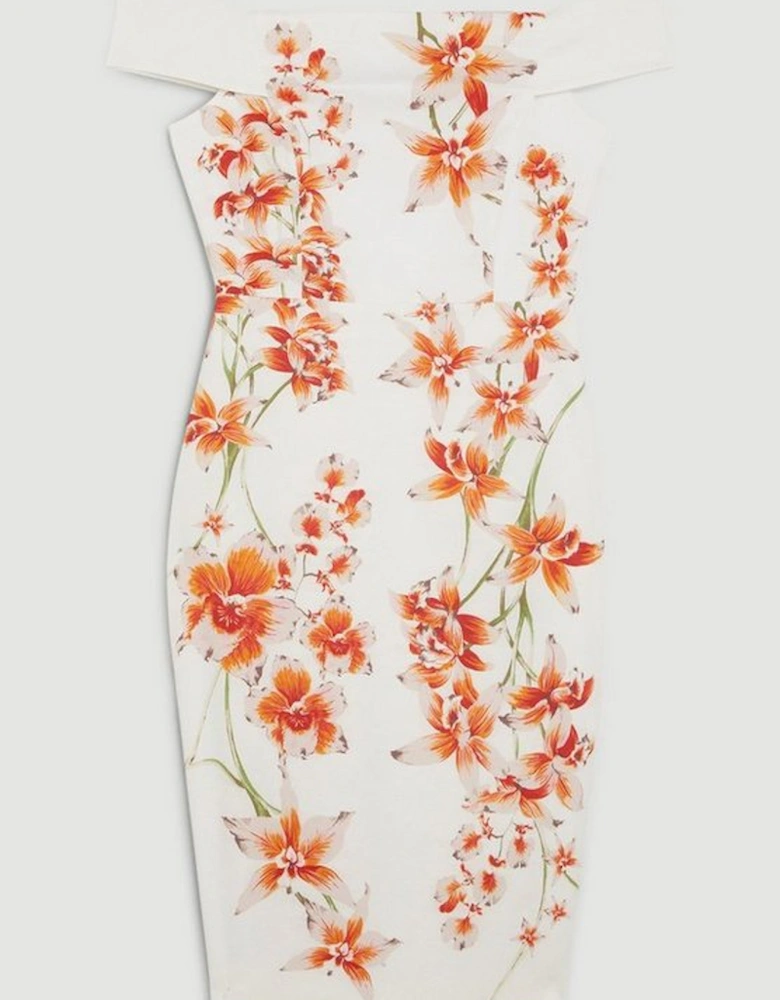 Printed Orchid Italian Signature Stretch Bardot Midi Dress