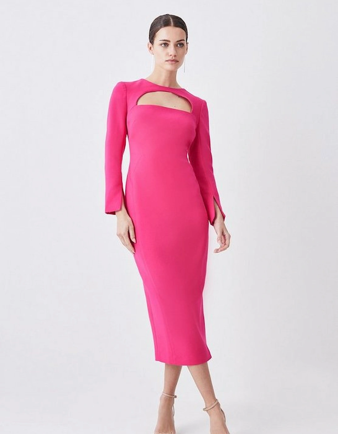 Petite Compact Stretch Cut Out Sleeved Pencil Dress, 5 of 4