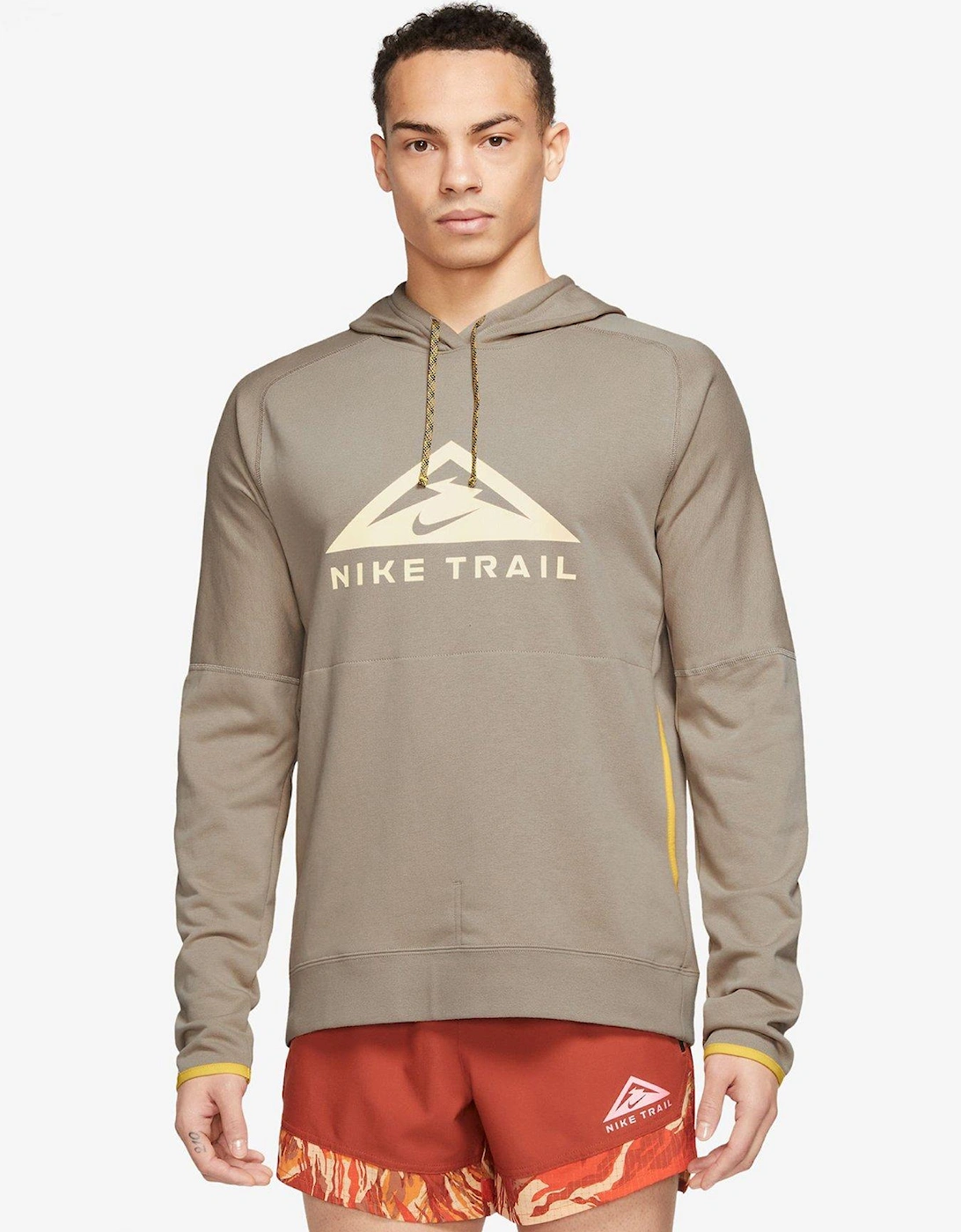 Run Trail Logo Pullover Running Hoodie - Khaki, 4 of 3