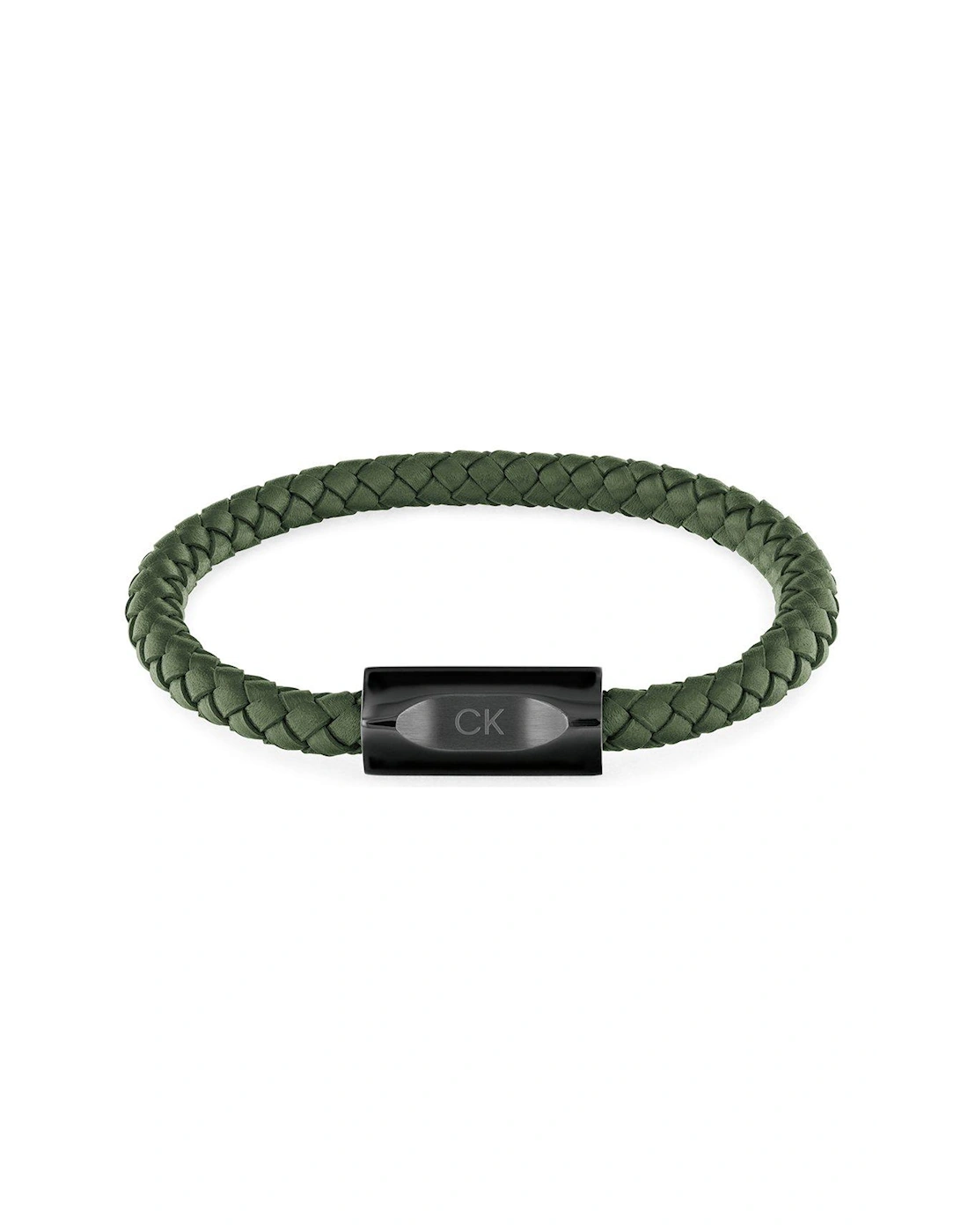 Men's black IP and green leather bracelet, 2 of 1