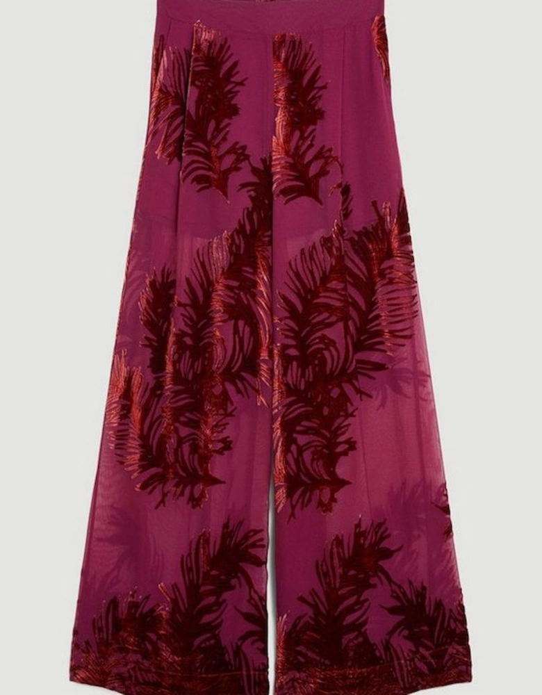 Tall Feather Devore Woven Wide Leg Trousers
