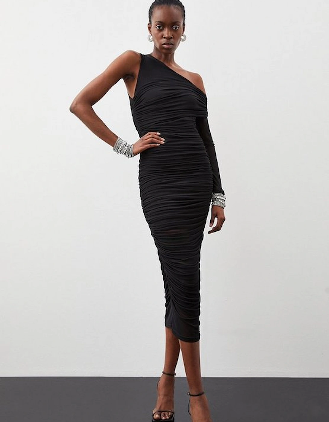 Ruched Mesh Asymmetric Jersey Maxi Dress, 5 of 4