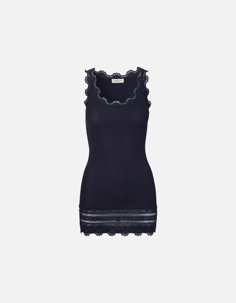silk and lace vest in navy