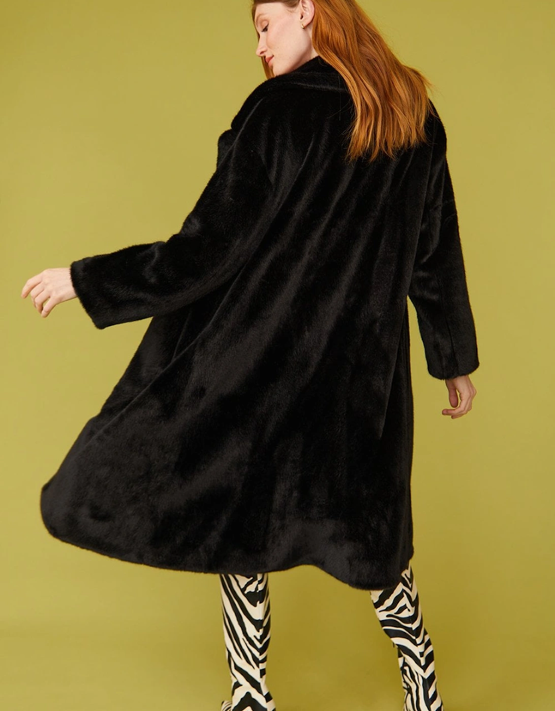 Black Faux Fur Midi Coat