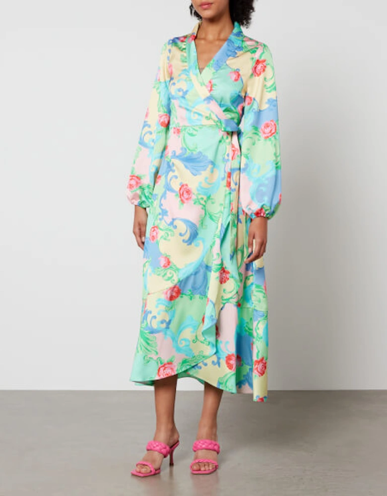 Laracras Printed Satin Wrap Maxi Dress