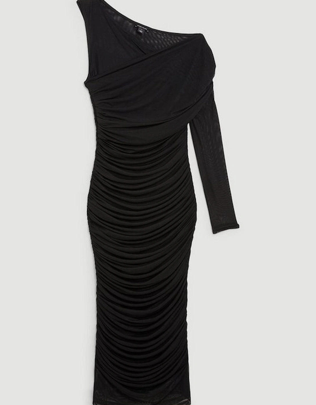 Ruched Mesh Asymmetric Jersey Maxi Dress