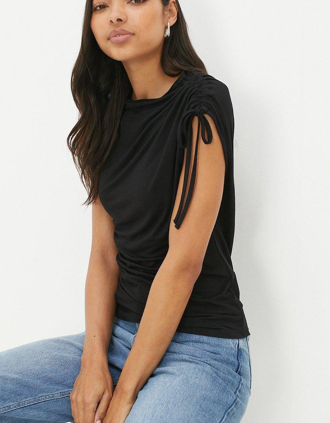 Ruched Side Sleeveless Top - Black, 5 of 4