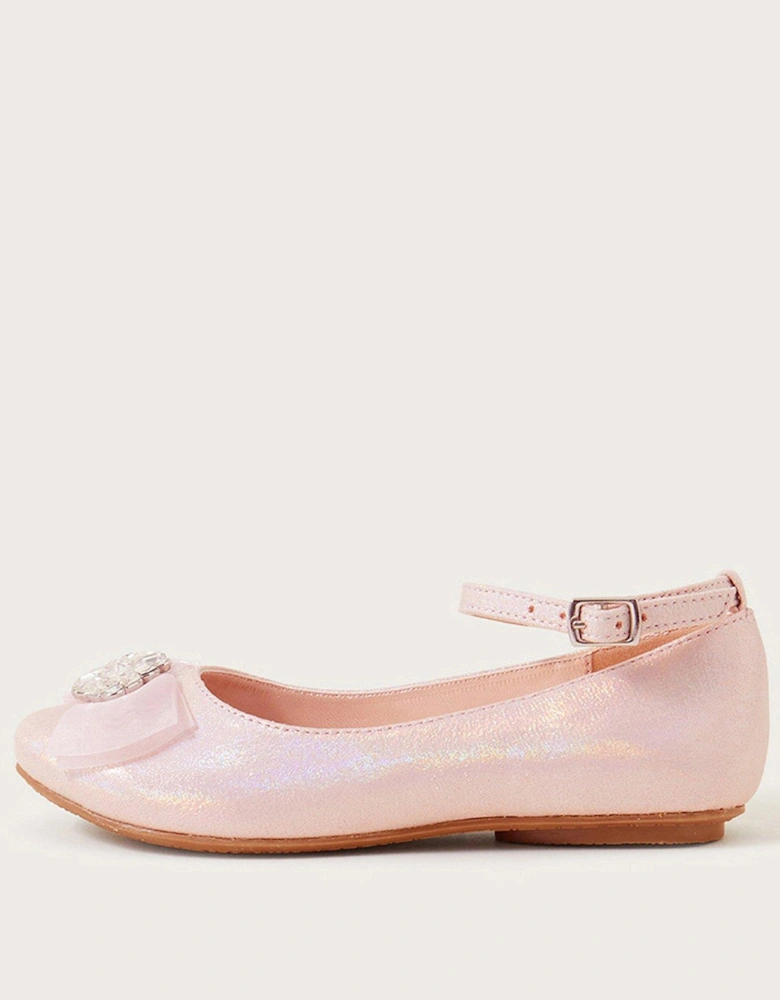 Girls Jewel Organza Bow Ballerina Shoes - Pink