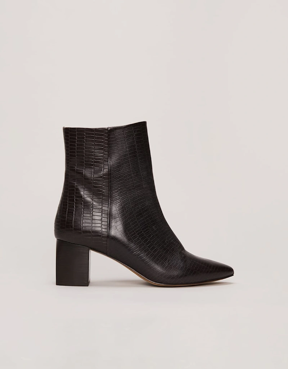 Black Leather Croc Print Ankle Boots, 9 of 8