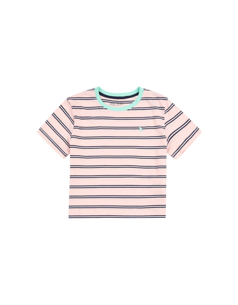 Girls Stripe Short Sleeve T Shirt - Crystal Rose