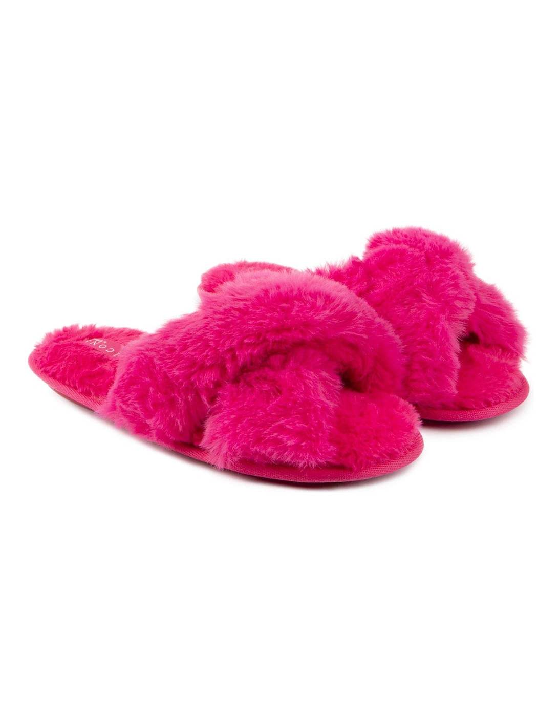 Plush Faux Fur Cross Over Slider Slippers - Pink, 2 of 1