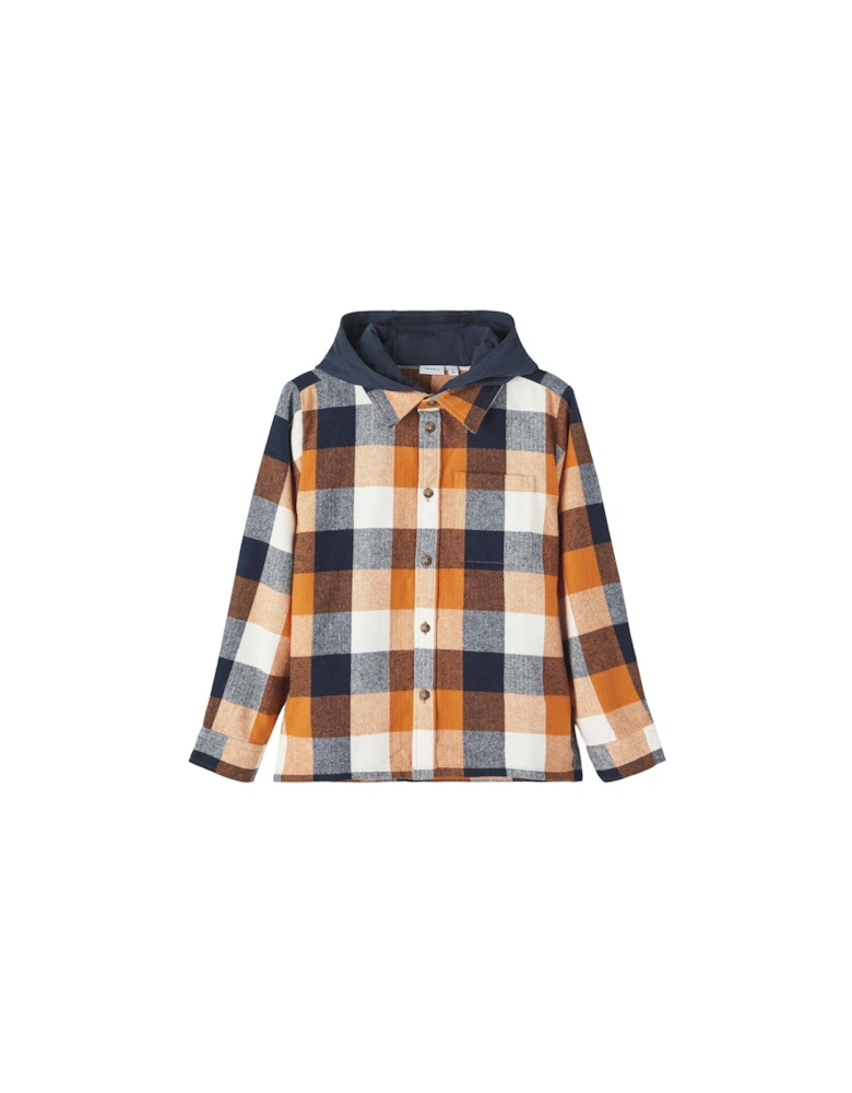 Boys Hooded Checked Overshirt - Autumn Maple - Orange