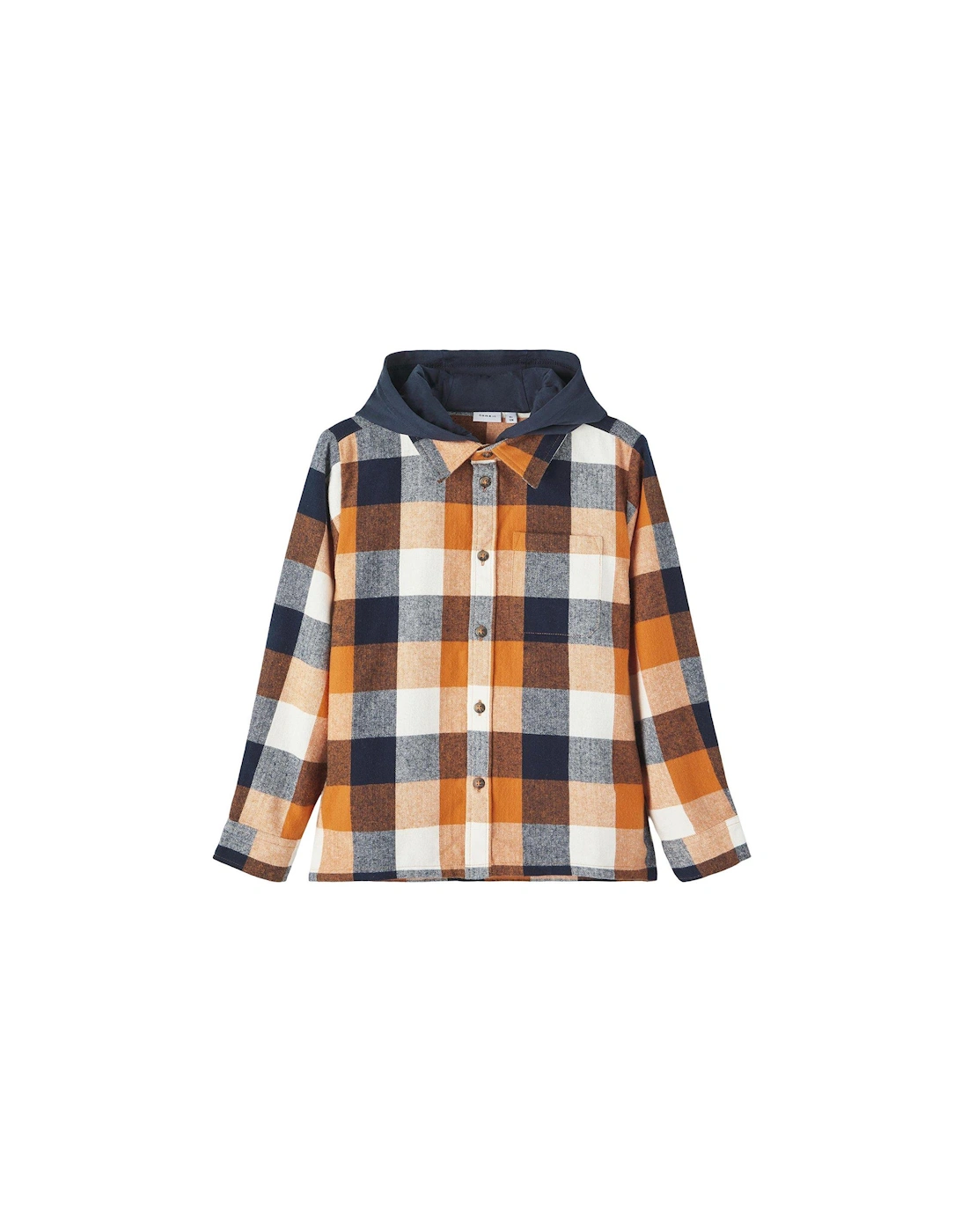 Boys Hooded Checked Overshirt - Autumn Maple - Orange, 3 of 2