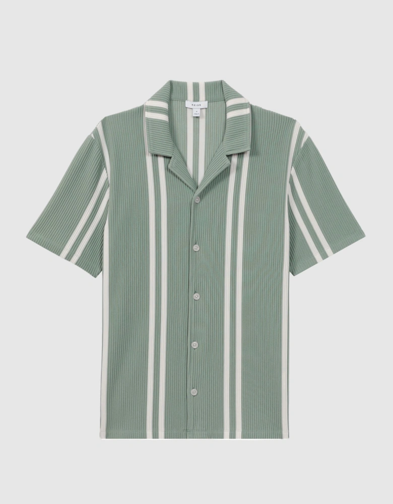 Ribbed Striped Cuban Collar Shirt