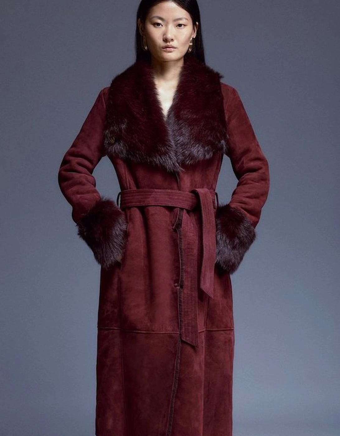 Shearling Cuff And Collar Wrap Belted Coat, 5 of 4