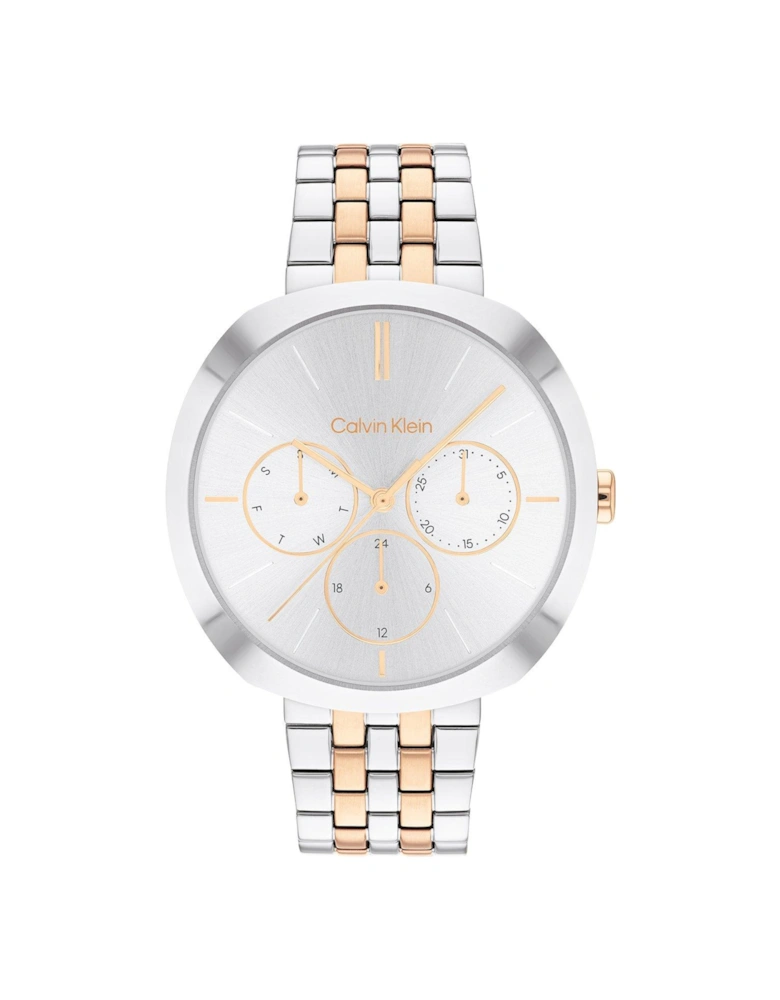 Women's two tone stainless steel and gold plate bracelet watch