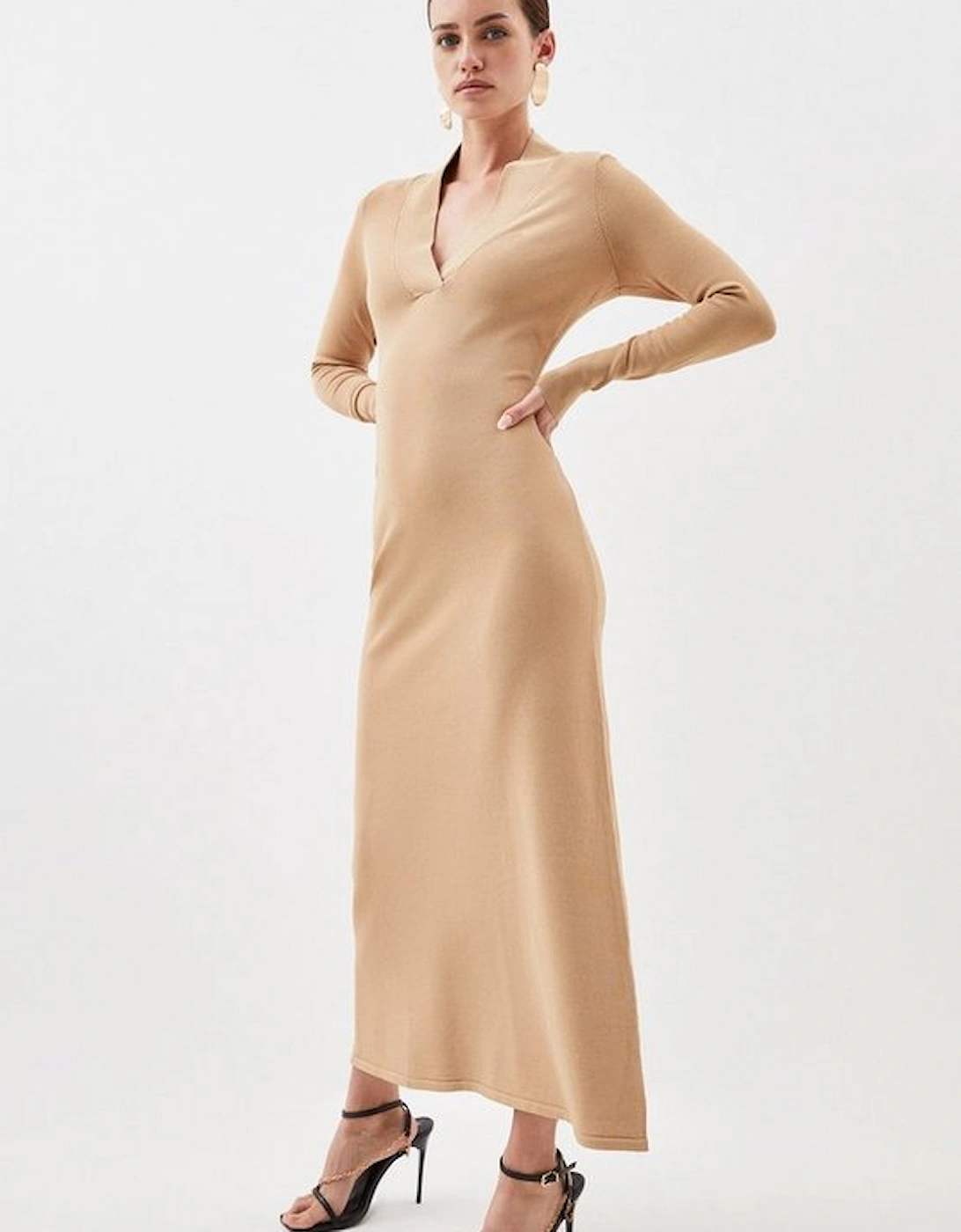 Petite Viscose Blend Knit Midaxi Dress With Shawl Collar, 5 of 4