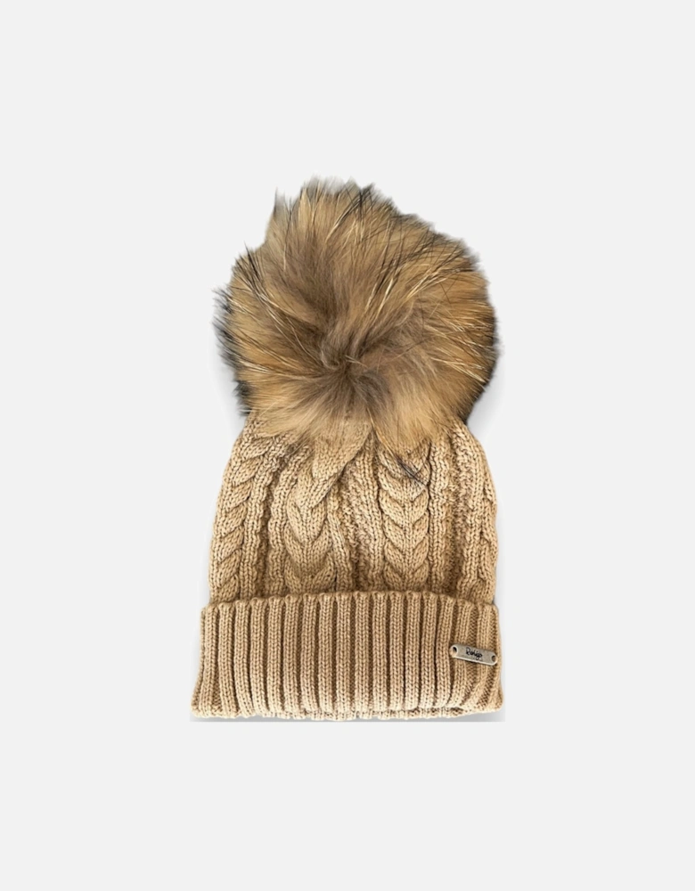 Camel Ribbed Fur Pull On Hat