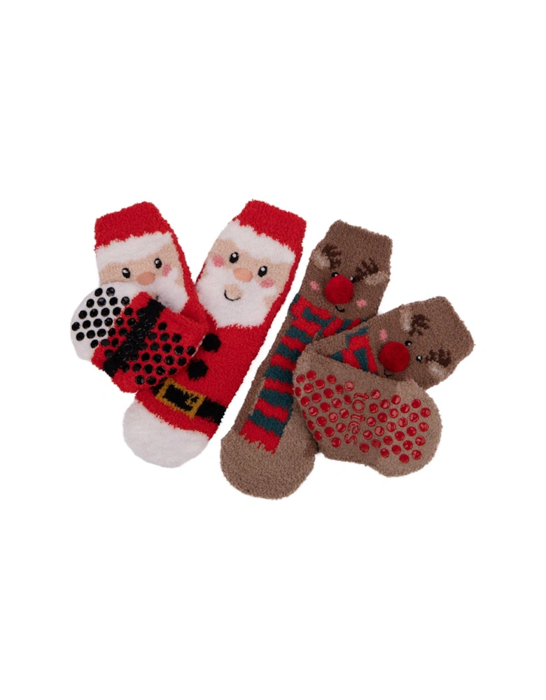 2pack Santa Reindeer Super Soft Slipper Sox