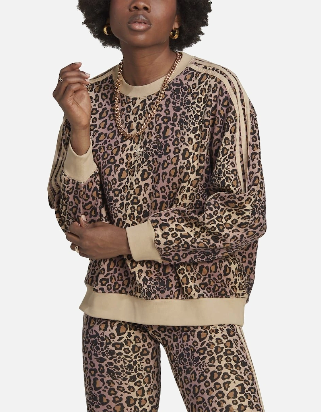 Womens Leopard Print Crew Sweatshirt