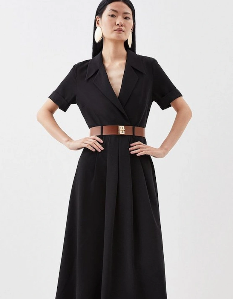 Soft Tailored Belted Midi Dress