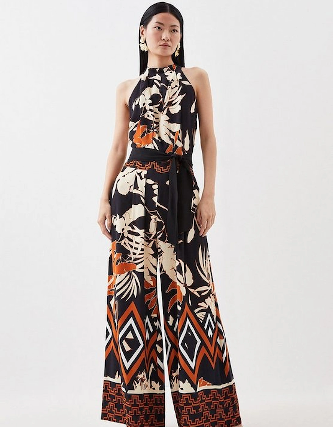 Abstract Floral Border Printed Woven Jumpsuit, 5 of 4