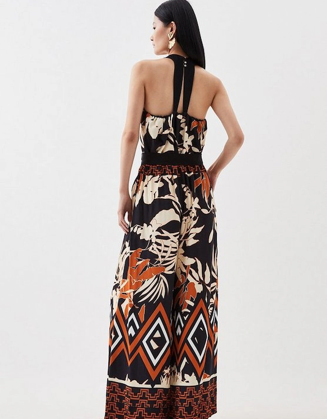 Abstract Floral Border Printed Woven Jumpsuit