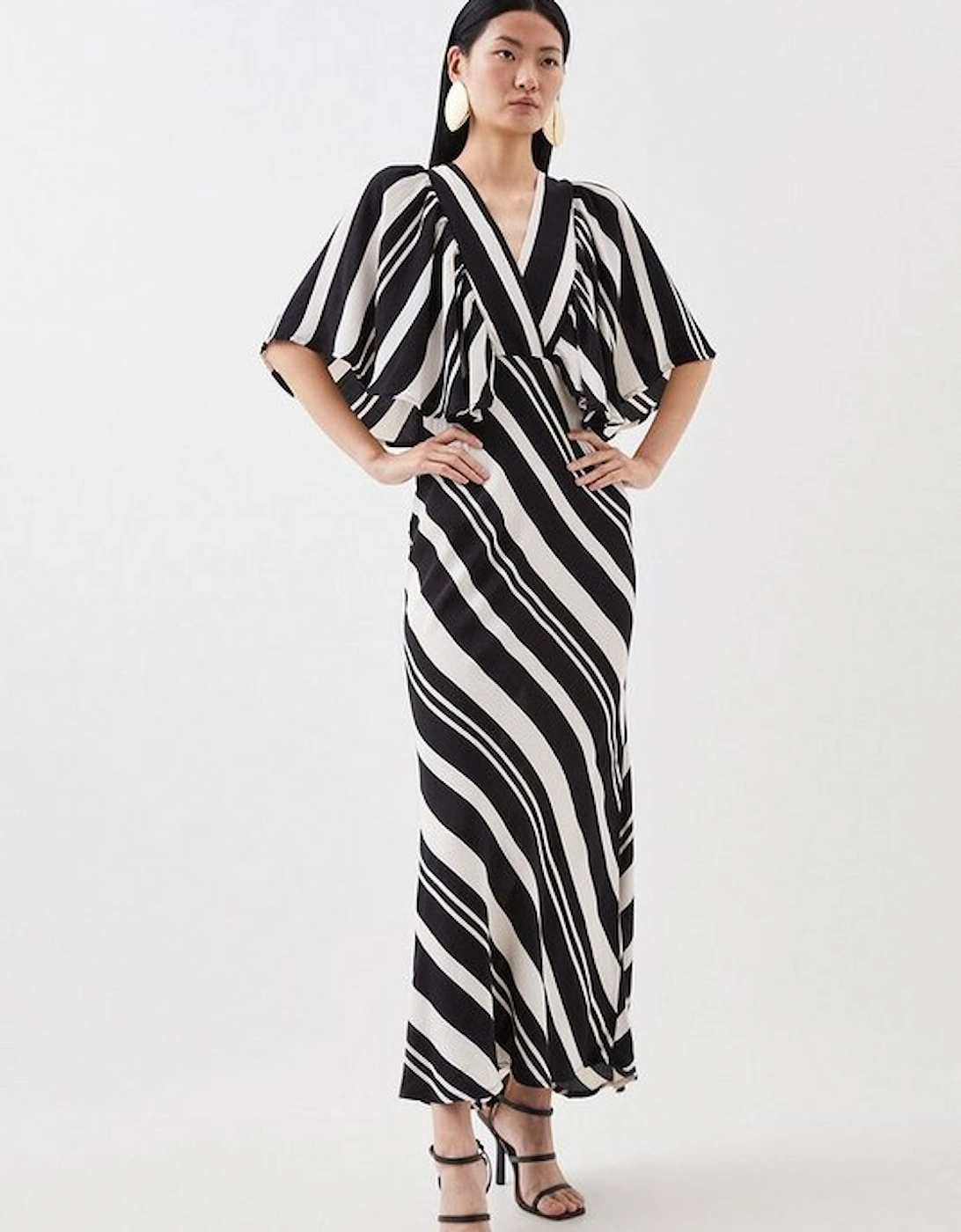 Striped Angel Sleeve Woven Midi Dress, 5 of 4