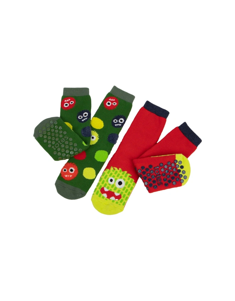 TOTES2pk Original Younger Kids Monster Slipper Socks - Multi