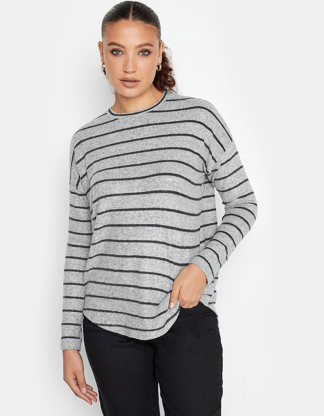 Stripe Curved Hem Top - Grey, 2 of 1